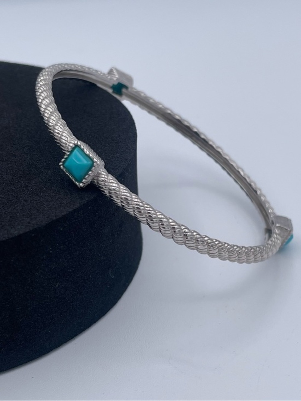 Judith Ripka Sterling Silver 925 Turquoise Braided Cable Bangle Bracelet 7”